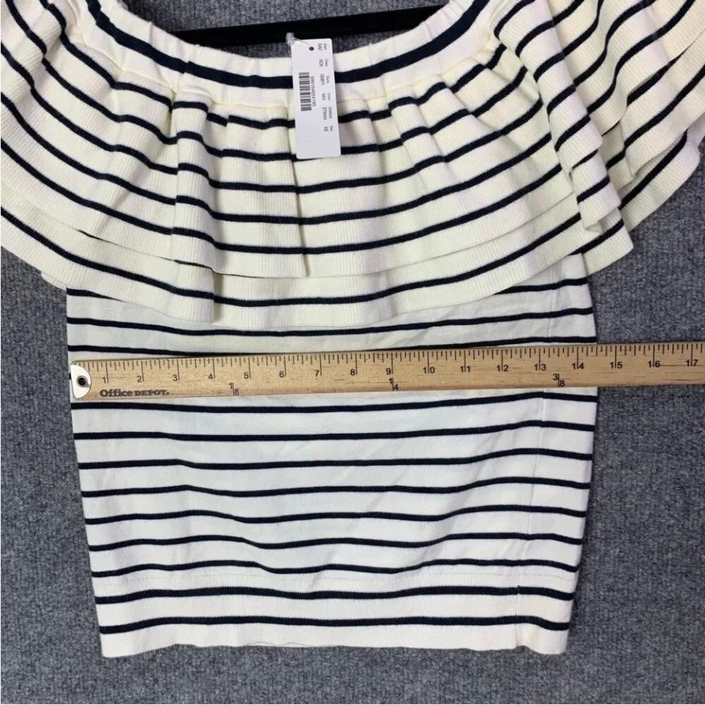 J. Crew Black and White Striped Off-Shoulder Ruffle Knit Top